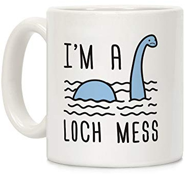 LookHUMAN Kaffeebecher aus Keramik mit der Aufschrift I'm A Loch-Mess Nessie, 325 ml, Weiß