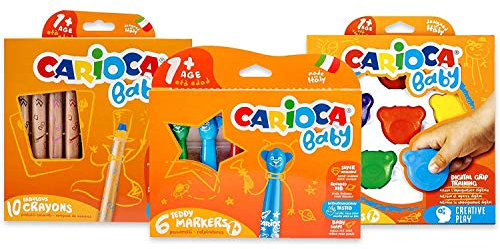 CARIOCA Set Baby 1+ | Set Colores con Rotuladores Super Lavables, Ceras con Forma de Osito y Maxi Lápices para Bebés a Partir de 12 Meses, 22 Uds