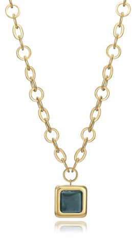 Viceroy Collar Chic de Acero IP Dorado con un Colgante Cuadrado con Piedra Verde - Ref 75148C01012