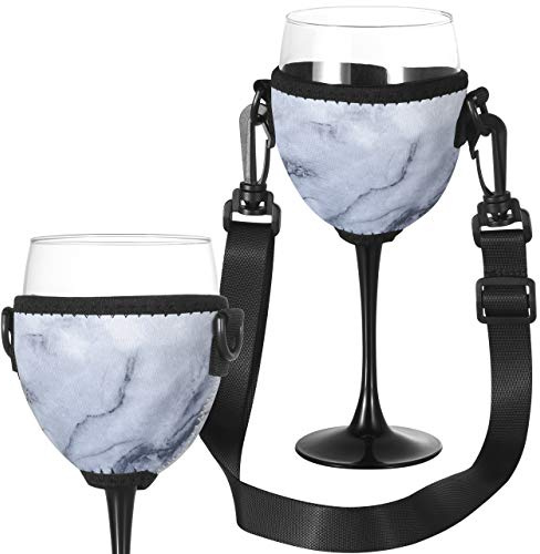 Beautyflier Wine Glass Insulator/Drink Holder/Neoprene Sleeve with Adjustable Neck Strap For Wine Walk (Marble Gray)