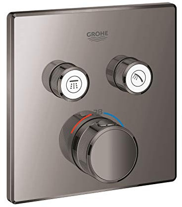 Grohe Termostato grifo empotrado cuadrado con 2 llaves, sólo parte exterior, serie Grohtherm SmartControl, 15,8 x 4,3 x 15,8 centímetros, color grafito brillo (Referencia: 29124A00)