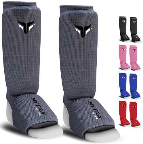 Junior Kickboxen Schienbeinschützer Leichter Schienbein Spann Bewachen dehnbar gepolsterte Training Schienbeinschoner Muay Thai, MMA Schienbeinschoner Kinder (XXS, Grau)