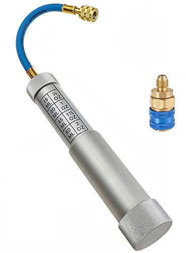 ThreeH R12 R12 AC-Ölfarbstoff-Injektorspritze 2Oz Handdrehschraube Typ 1/4 Zoll SAE-Anschluss für Klimaanlage Kältemittel-Füllrohr-Injektionswerkzeug