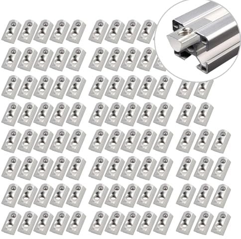 100x Nutensteine Nut8 M6 mit Zentrierung Kugel, EYPINS Nutensteine T-Nut Schrauben Gewinde mit Steg Federkugel Aluprofil Verzinkt Aluminiumprofil-Extrusionsschlitz der europäischen Standard 3030, 3060