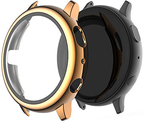 Miimall Kompatibel mit Samsung Galaxy Watch Active 2 40mm Hülle mit Glas Displayschutz, Sehr Stark PC Schutzhülle Kratzfest Schutzfolie Schutz Case für Galaxy Watch Active 2 - Roségold