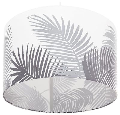Lampe Suspension Luminaire Cylindre Blanc et Gris Motif Feuilles de Palmier E27 40W Idéal pour Salle à Manger ou Salon Moderne et Scandinave Beliani