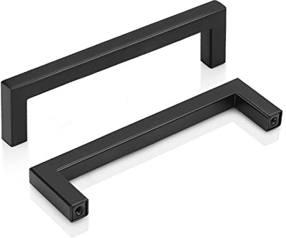 PinLin 30 Pack Black Stainless Steel Square Cabinet Handles, Hole Center 128mm, T Bar Pulls with Screws