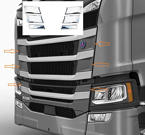 6 pezzi in acciaio inox griglia anteriore coperture per Scania R Next Gen 2016+ lucidato a specchio