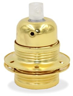Lampenfassung aus Metall E27 für Lampenkabel mit Außengewinde inkl. Außenhülle, Stein und 2 Gewinderingen für Lampenschirme | Komplett Set (Gold)