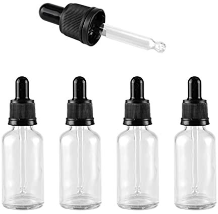 ZEOABSY 4 Pack, 30ml Empty Clear Glass Dropper Bottles with Glass Pipettes, Tamper-evident screw cap for Essential Oil Aromatherapy Blends Cosmetic Elite Fluid Container, 1x funnel