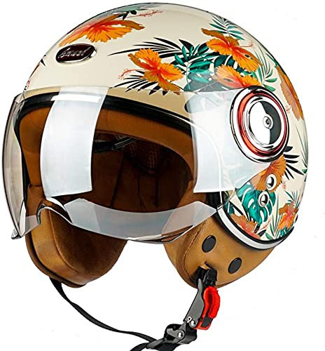 STTTBD Mattschwarz/Blume · Vespa-Jethelm mit offenem Gesicht · Herren und Damen Motorrad-Roller-Halbhelme Jet Pilot Motor Retro Chopper Cruiser Vintage Moped-Helm · DOT/ECE-Zulassung A,L