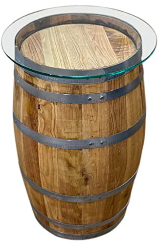 Temesso Holzfass, neues Fass aus Kastanienholz geölt H 79cm als Beistelltisch - mit Glasplatte (Platte D: 50 cm)