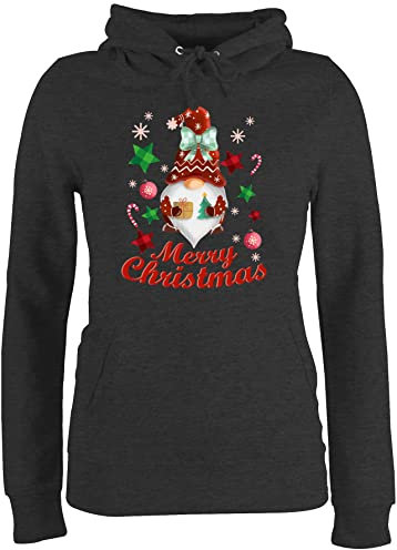 Pullover Damen Hoodie Frauen - Weihnachten Geschenke Bekleidung - Weihnachtlicher Wichtel I Weihnachtsmotiv I Merry Christmas Wichtelmotiv - M - Anthrazit meliert - polower weihnachtshuddy