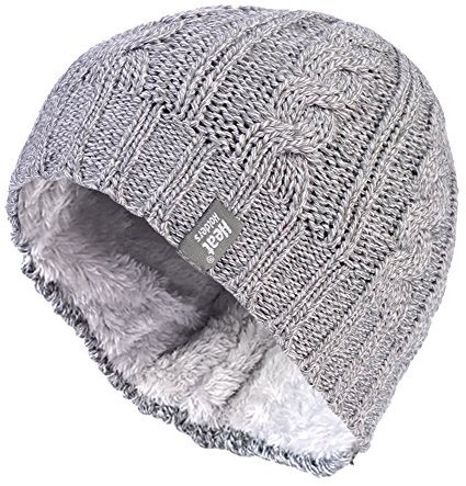 HEAT HOLDERS - Damen Mütze mit Fleecefutter für Winter und Herbst | Strick Beanie mit Warm Fleece (Einheitsgröße, Hellgrau)