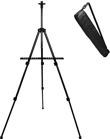 ECD Germany Cavalletto Treppiede da Pittura Tela Disegno Dipinto Pieghevole in Metallo con Vassoio e Supporto Colori e Pennelli Espositore Quadri Altezza Regolabile 50-156 cm con Borsa da Trasporto