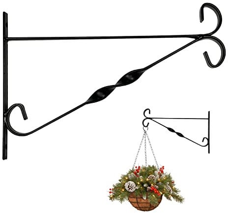 WINSOME Hanging Basket Bracket Outdoor Metal Plant Holder Wall Hanging Brackets Twisted Garden Hooks for Christmas Lantern/Light/Bird Feeder/Flower Pots (12-Inch, Black)