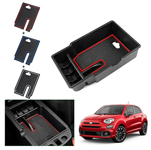 GAFAT Compatibile con Fiat 500X 2015-2024 2025 Contenitore per Console Centrale, 500X 2023 Organizer per Braccioli, Vassoio Portaoggetti, Accessori 500X (Rosso)