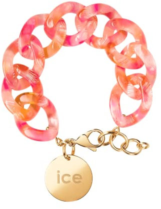 ICE Jewellery - Chain Bracelet - Pink yellow - Kettenarmband mit XL-Maschen für Frauen, geschlossen mit einer goldenen Medaille (020999)