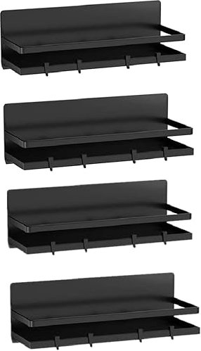 SANNO Kühlschrank-Magnetisches Gewürzregal, magnetisches Regal, Gewürz-Organizer, Gewürzständer mit 8 abnehmbaren Haken, Kühlschrank-Glashalter, Utensilien, Regal, Kühlschrank, Seitenregal für Küche