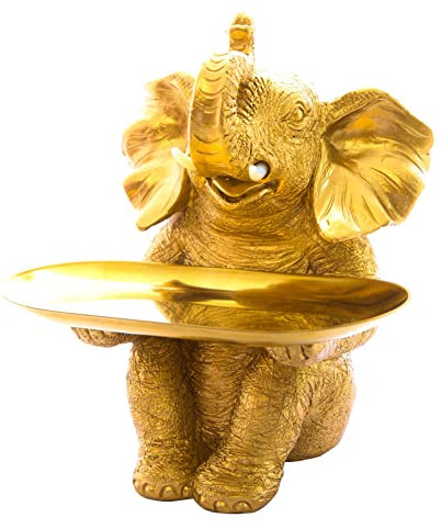 Vinbcorw Elefanten Deko Schlüssel Schale Statue mit Edelstahl Tablett kulptur Figur Deko Mode, Heimtextilien, Multifunktion, Schreibtisch Lagerung Elephant Good as a Gift,Gold