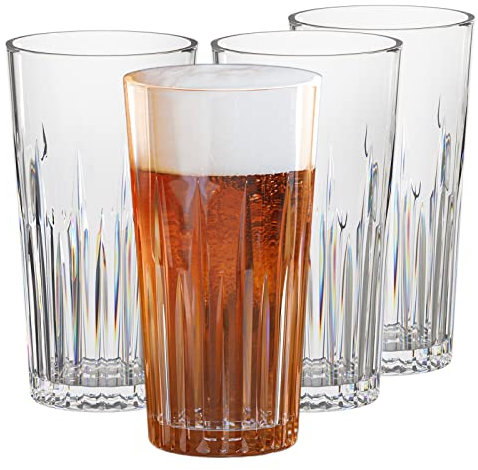 Asashizen Plastikgläser 400 ml stapelbares 4er-Set, Acryl-Wassergläser, perfekt für Kinder, die Saft, Wasser, Camping, tragbare Becher, Picknick, Grillparty, Cocktailgläser, Bierbecher trinken