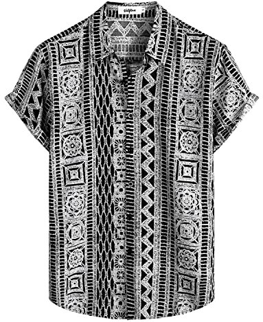 VATPAVE Herren Sommer Tropische Hemden Kurzarm Aloha Hawaii Hemden XX-Large Schwarz Grau