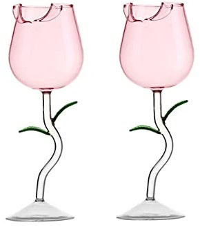 Plcnn Lot de 2 verres à vin en forme de rose créative en forme de rose pour cadeaux de fête, dîner, mariage
