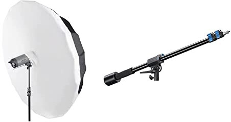 Walimex Reflexschirm Set Ø180cm - 2-in-1-Design für professionelle Ergebnisse: Reflexschirm und Schirmsoftbox in einem, kompakt und vielseitig für unterwegs & Galgen, Schwarz