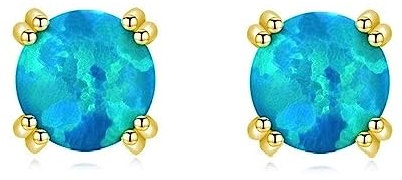 Bellitia Jewelry 925 Sterling Silber Vergoldet/Weißvergoldet Kleine Runde Blauer Opal Ohrstecker Ohrschmuck für Muttertag Valentinstag, Hypoallergene Ohrringe für Frauen Damen Mädchen, 5mm
