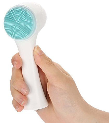 Modische 3D-Doppel-Gesichtsbürste, Peeling-Gesichtsbürste, Gesichtsreinigungsbürste, Peeling-Massagegerät Zur Fettentfernung (Himmelblaue Massage)