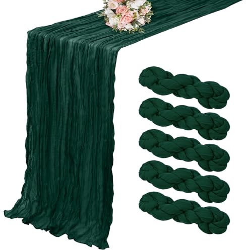 5er-Pack Käsetuch-Tischläufer, Dunkelgrün Tischläufer, 90 x 300 cm, rustikale Gaze-Tischläufers für Hochzeit, Tischdekoration, Hochzeitsbogen, Party-Dekoration