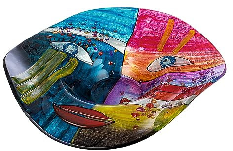 GILDE GLAS art Deko Schale aus Glas - handbemaltes Motiv: Gesicht Face - mehrfarbig mit aufgesetzten Glassteinen - Geschenk für Frauen Deko Wohnzimmer - 49 x 12 cm