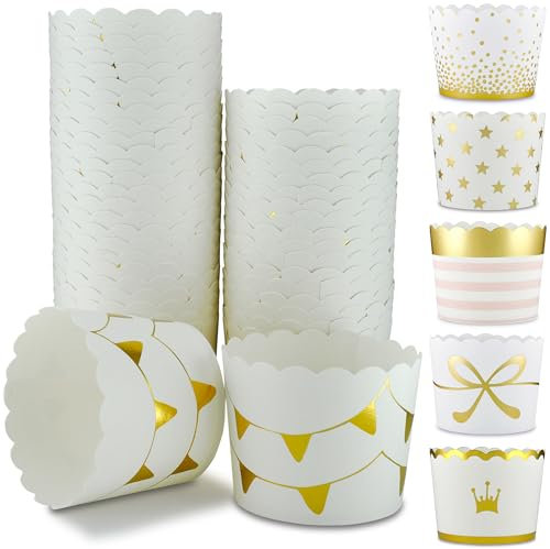 Frau WunderVoll® 25 Muffin Backformen Gold (metallic) Wimpelkette Girlande Durchmesser 6,1 cm/goldene Muffins Muffinbackform Muffinform Form Backförmchen Cupcake Formen Förmchen Papier Cupcakeformen