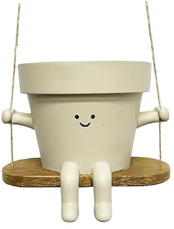 Maceta oscilante, macetero colgante de 4.0 in, soporte para plantas colgantes, cara sonriente, lindas macetas con cuerda, lindas macetas pequeñas, plantas de interior, macetas suculentas, macetas sent