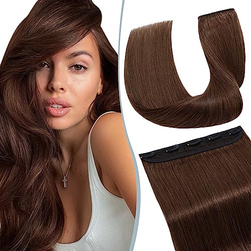 Elailite Extensions Echthaar Clip in #4 Mittel braun, 30cm Glatt Clip in Haarverlanagerung Echthaar 1 Tresse 40g
