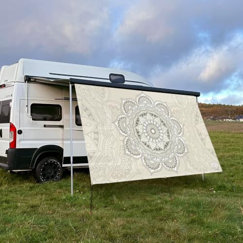 CAMPIDOO Textil Sonnensegel Mandala Beige | Höhe 200cm | hochwertiger Fotodruck inkl. Keder-Befestigung | Markisen-Vorderwand - Länge/Keder: 250cm / 5 mm Keder
