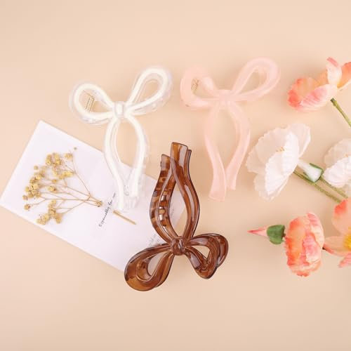 Kesfey Pinces à cheveux pour femmes, 3 PCS Large Bow Claw Clips Cute Hair Bows for Women Girls Strong Hold Nonslip Bow Hair Claws Hair Accessories Gifts