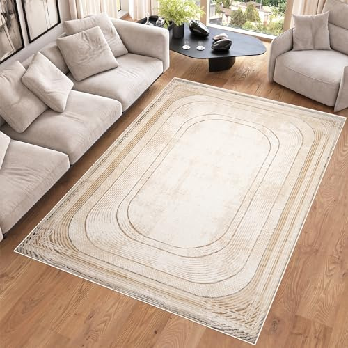 TAPISO Hera Teppich Kurzflor Creme Beige Weiß Grau Glänzend Modern Verwischt Design Edel Glanzeffekt Wohnzimmer Schlafzimmer ÖKO-TEX 160 x 220 cm