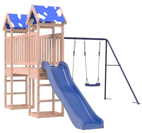 vidaXL Spielturm, Klettergerüst mit Brücke Rutsche Schaukeln, Kinder Kletterturm Spiel-Zubehör für Garten, Holz Spielplatz Spielhaus, Massivholz Douglasie