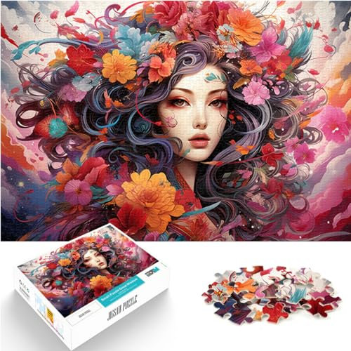 Puzzle 1000 Teile, Geishas, farbenfroh, psychedelisch, für Erwachsene und Kinder ab 12 Jahren, Holzpuzzle, anspruchsvolles Spiel, Größe: 50 x 75 cm