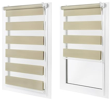 Doppelrollo ohne Bohren – Sichtschutz und Sonnenschutz, Klemmfix – Beige, 90 cm breit (Stoffbreite) x 150 cm hoch (Fensterhöhe) – Duo Rollo für Fenster/Tür, lichtdurchlässig/verdunkelnd