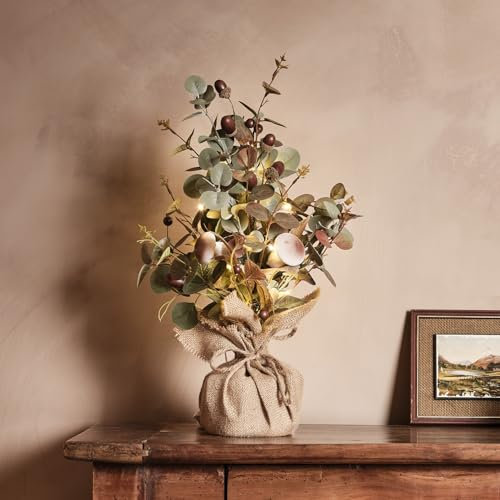 Lights4fun Arbre d'automne et Noël de 50 cm Pré-Éclairé avec 20 LED Blanc Chaud à Piles et Minuterie Décoration de Table Déco pour Intérieur