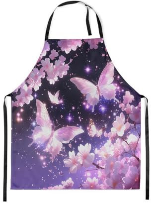 Homewish Girly Schmetterling Schürzen Blühende Rosa Floral Küche Schürze 78x66 (LxW) Japanische Stil Schürze Retro Romantische Tiere Blumen Wasserdichte Lätzchen Schürze