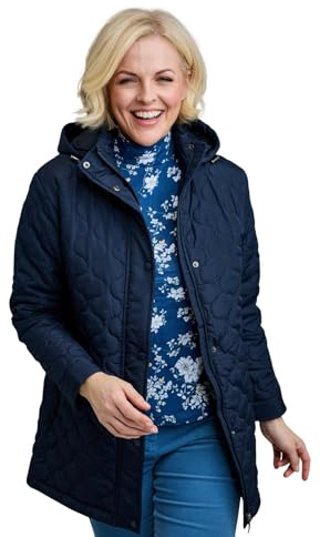 Amber Ladies Quilted Water-Resistant Jacket with Detachable Hood Adjustable Cuffs & Secure Pockets Navy 18