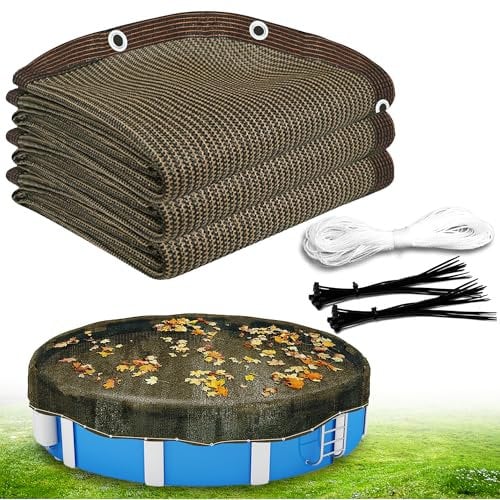 15Ft Round Pool Leaf Net Cover for 12Ft Above Ground Pool, Round Mesh Pool Cover Winter Swimming Pool Leaf Cover, Durable Mesh Tarp with Grommets for Protects Pool from Leaves Sticks and Debris