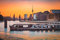 Acryl-Bild 60 x 40 cm: Panoramablick auf die Berliner Skyline mit dem berühmten Fernsehturm und der Oberbaumbrücke mit altem Schiffswrack, das in (141447034)