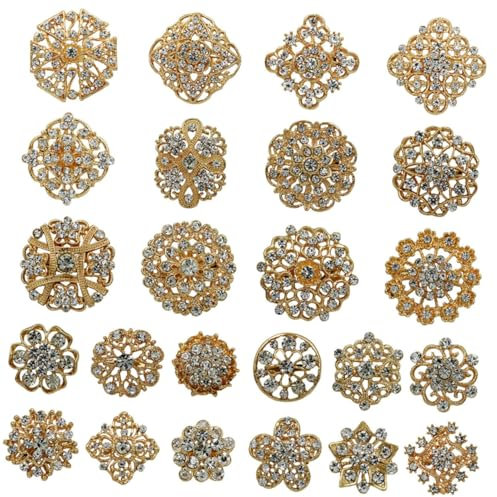 TENDYCOCO 24 Stück Strass Brosche Anstecknadel Anstecknadel Brosche Broschen Schmuck Damen Brosche Vintage Brosche Hochzeitsdekoration Brautsträuße Für Hochzeit Goldene