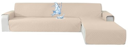 CYCMACO Wasserdicht Sofabezug L Form 4 Sitzer, Couch Überzug L Form Mit Armlehne rutschfest, Ecksofa Bezug Rechts/Links Universal Für Hund Katze, Beige