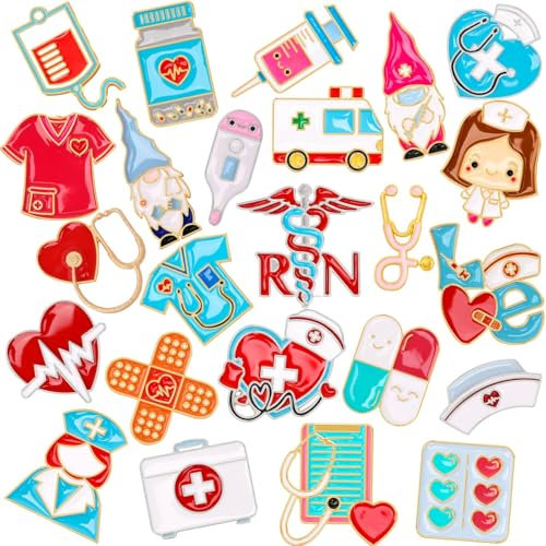 SEPGLITTER Anstecknadeln Pins Krankenschwester, 24 Stück Emaille Broschen Set Krankenschwester Hüte Stethoskop Spritze Nurse Anstecker Geschenk für Krankenschwestern Ärzte Feministen Dekoration