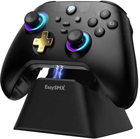 EasySMX D05 Controllore Wireless PC - Controllore PRO Bluetooth Mejorato con Effetto Hall/Docking di Caricamento/LED RGB - Compatibile con PC, Android, Switch